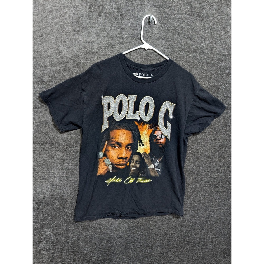 Polo G Hall Of Fame Graphic Rap Tee Black Mens Large Short Sleeve T-Shirt 2106